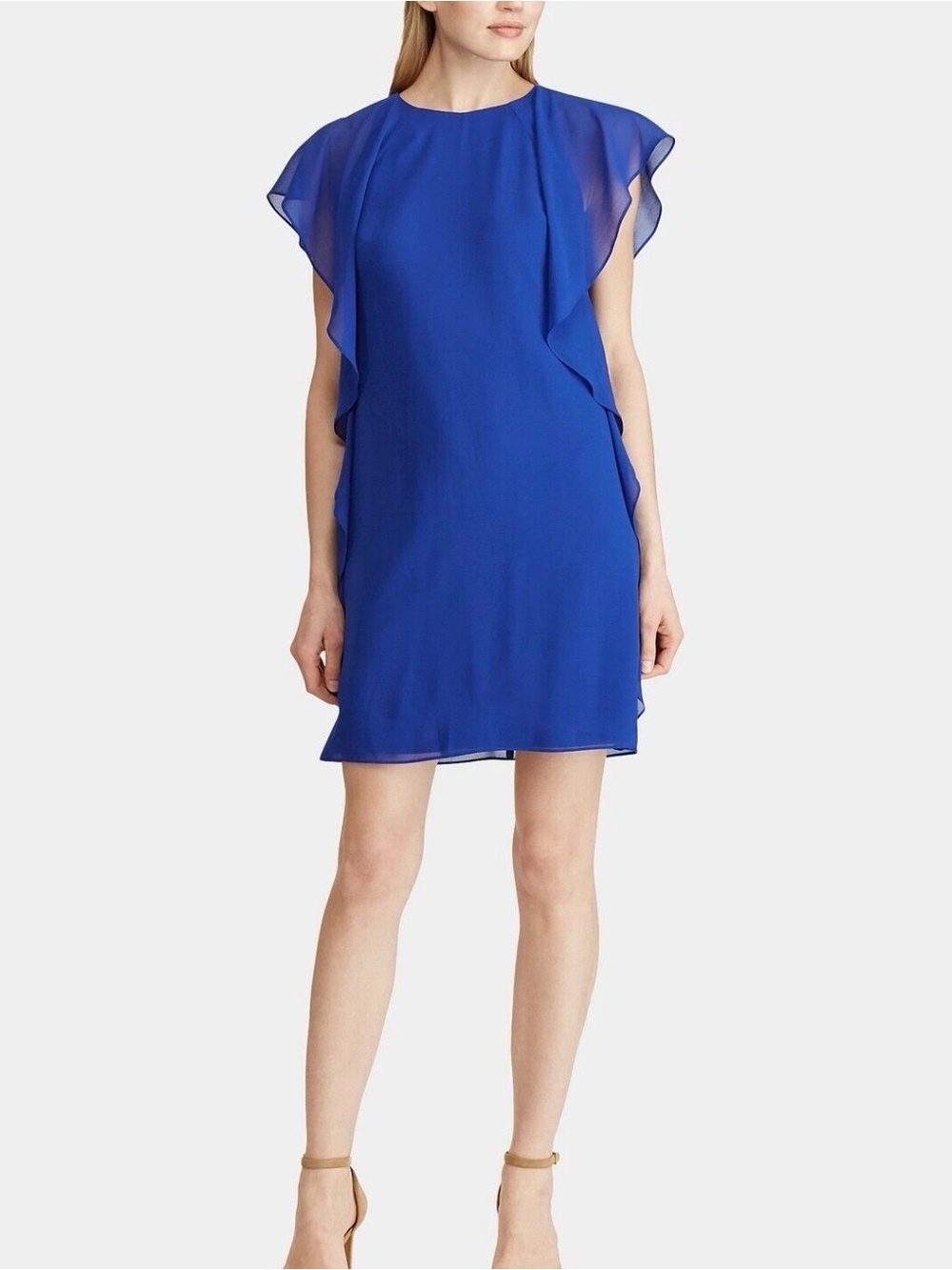 Lauren Ralph Lauren Sz 16 Ruffles Georgette Cocktail Dress